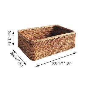 3pcs Hand-Woven Rattan Wicker Basket Fruit Tea Snack Bread Basket Cosmetic Rectangular Storage Box Household Kitchen Room Supply (Color: 1pcs large, Ships From: China)