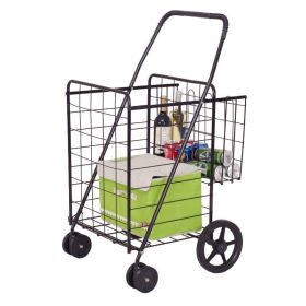 Jumbo Basket Folding Shopping Cart With Swiveling Wheels And Dual Storage Baskets (Type: Kitchen Tools, Color: BLACK)