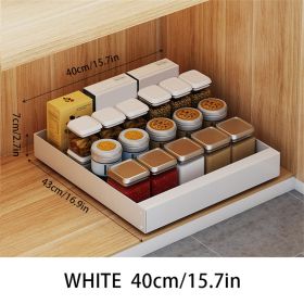 1pc Pull-Out Type Cabinet Organizer, Punching-free Seasoning Dish And Bowl Storage Shelf Under Cabinet (Color: Whtie)