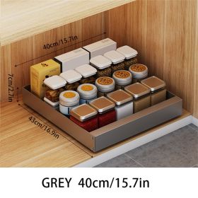 1pc Pull-Out Type Cabinet Organizer, Punching-free Seasoning Dish And Bowl Storage Shelf Under Cabinet (Color: Grey)