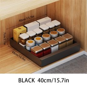 1pc Pull-Out Type Cabinet Organizer, Punching-free Seasoning Dish And Bowl Storage Shelf Under Cabinet (Color: BLACK)